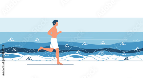 Energetic Runner Exercising Along the Shoreline Depicting Coastal Exercise and Healthy Living