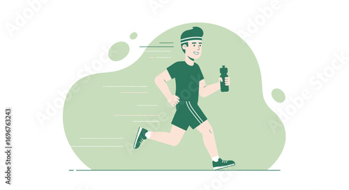 Energetic Runner Exercising With Hydration Bottle On a Green Pastel Background