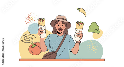Delighted Person Holding Two Fresh Wraps Ready To Enjoy And Savor Every Bite