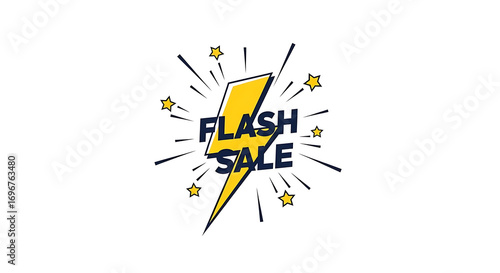 A graphic of a flash sale design with a lightning bolt and stars on a white background vector art ai generated