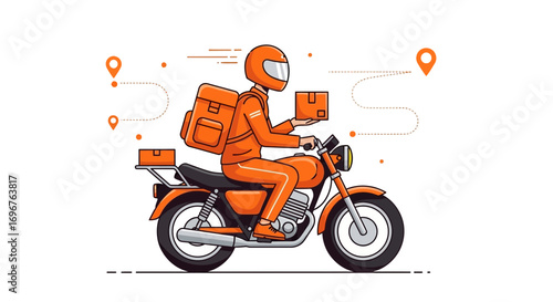 Delivery Rider On A Motorcycle Delivering Packages With Navigation Indicators For Speed And