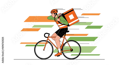 Delivery Service Cyclist Speeding With Food Carrying Bags For Rapid Transporting