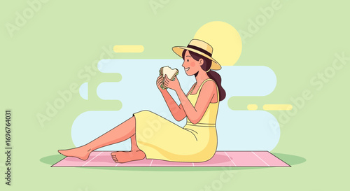 Enjoying A Picnic In The Sun While Blissfully Devouring A Delicious Sandwich