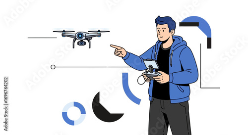 Enthusiastic Drone Operator Demonstrates Flight Control, Showcasing Modern Aerial Technology