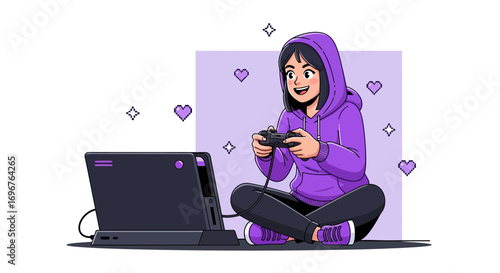 Enthusiastic Gamer Girl Enjoying Video Games and Modern Technology in Her Leisure Time