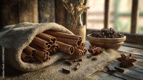 Cinnamon Sticks Cloves Star Anise Spices.