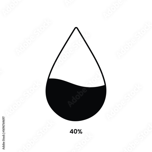 A water drop icon showing 40% filled with black liquid on a white background simple design