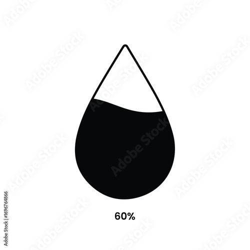 A water drop icon showing 60% filled with black liquid on a white background simple design