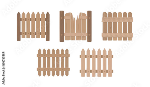 wooden fence isolated on white balcony,  protection timber,  illustration vector 