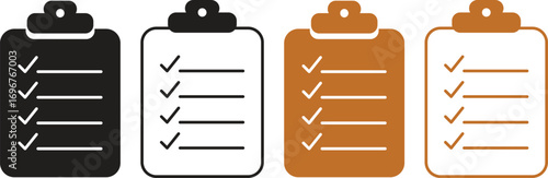 set of clipboard or checklist icons in a flat style