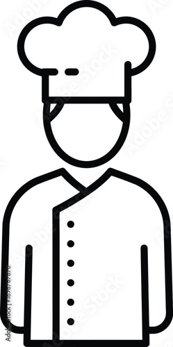 Outline Simple Chef with Uniform and Hat Line Art Illustration Icon