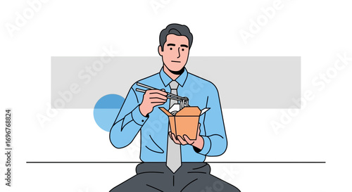 Executive Enjoying Noodles From Takeout Container During Lunch Break In Modern Design