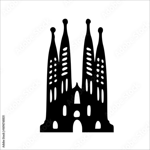 Silhouette of Sagrada Familia, a famous Barcelona basilica.