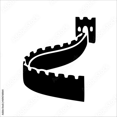 Silhouette illustration of the Great Wall of China, showing a section with a watchtower.