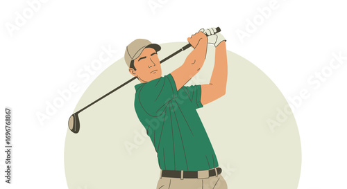 Golfer Swinging Club Depicted In Modern Vector Style, Focused On The Game
