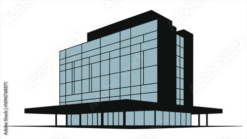 Modern Glass Hotel Building Vector Illustration. Contemporary Skyscraper Architecture Icon, Minimalist Business Office Design on White Background.