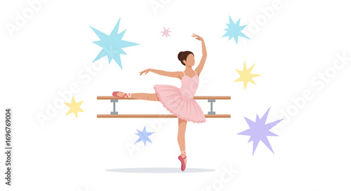 Graceful Ballerina Demonstrating Poise And Balance With Sparkling Starburst Accents