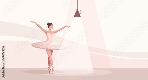 Graceful Ballerina Illuminated On A Dimly Lit Stage, Performing A Ballet Routine