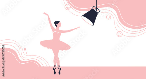 Graceful Ballerina Under Spotlight Performing Dance Silhouette Displaying Poise and Elegance