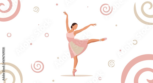 Graceful Ballerina Performs Ballet Dance In Modern Style In Elegant Pink Dress