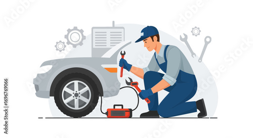 Expert Mechanic Repairing Vehicle with Tools Representing Automotive Maintenance and Ingenuity