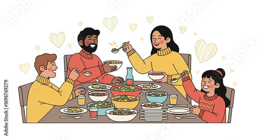 Family Dining Together And Sharing Food With Love And Happiness At Home