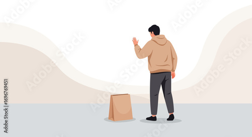 Greeting Delivery: A Person Acknowledging the Bag, Simple and Minimalistic Design.
