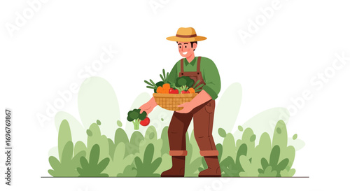 Farmer Harvesting Fresh Vegetable Harvest, Showcasing Organic Farming and Agricultural Abundance