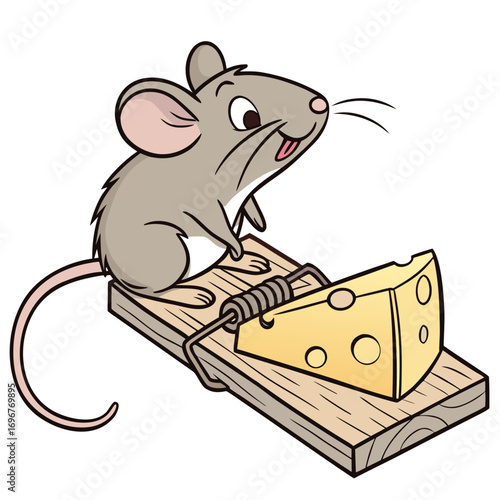 Small Mouse Sniffing Cheese Close-Up