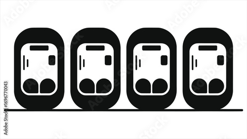 Capsule hotel pods icon, minimalist vector illustration of modern micro accommodation: row of compact sleeping pod beds in black and white, modular hostel lodging concept for travel, and space-saving.