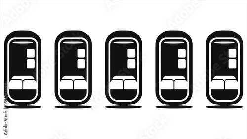 Modern Minimalist Capsule Hotel Pods Vector Illustration, Futuristic Space-Saving Sleeping Units, Black and White Icon Set for Travel, Hostel, and Compact Accommodation Designs
