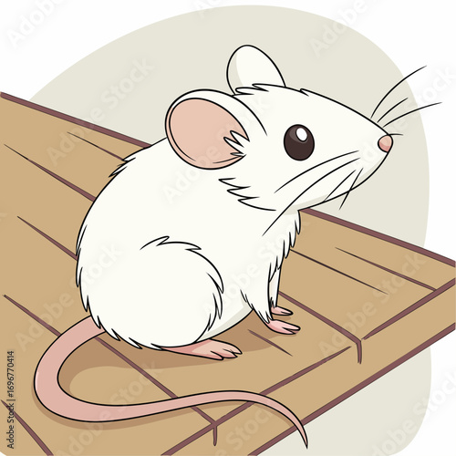 White Pet Mouse Sitting on Wooden Table