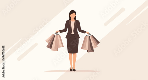 Fashionable Executive Holding Bags Depicting Shopping Spree And Consumerism Concept