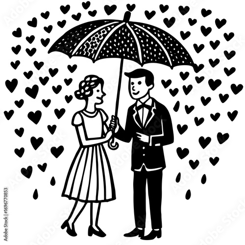 Romantic Couple with Umbrella Love Shower