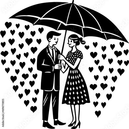 Romantic Couple with Umbrella Love Shower