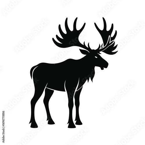 Black Silhouette of a Large Moose with Wide Antlers Standing animal wildlife