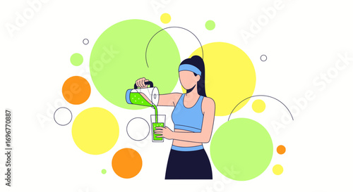 Female Athlete Preparing Freshly Squeezed Juice, Perfect For Healthy Lifestyle Concept