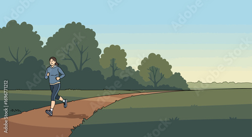 Female Runner Enjoying A Morning Workout On A Scenic Path For Healthy Living