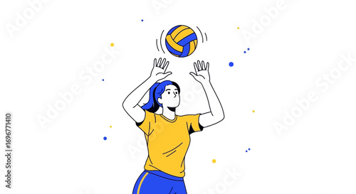 Female Volleyball Player Spiking The Ball Upwards With A Minimalist Digital Style