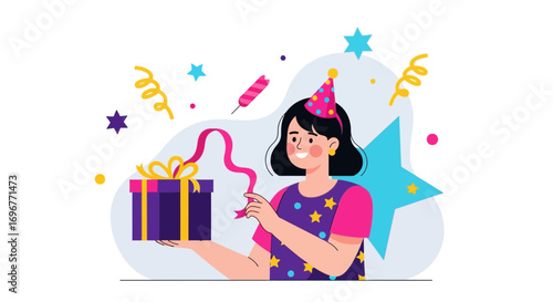 Festive Delight Unveiled: Joyful Celebration Featuring Gift and Party Elements
