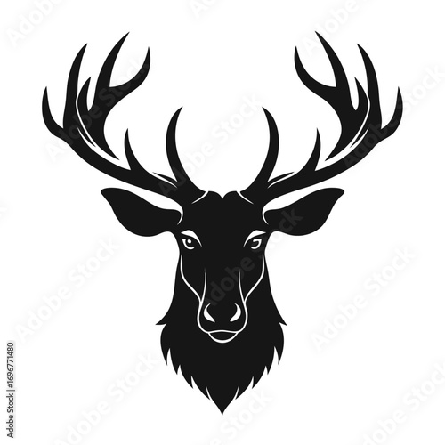 Black Silhouette of a Majestic Stag Head with Large Antlers deer