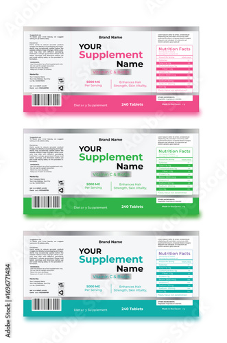 Supplement label template, dietary supplement label template, Supplement label design, vitamin label, packaging label