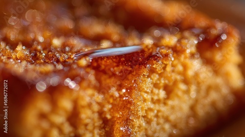 Close-up of Delicious French Toast with Syrup and Sugar Crystals.