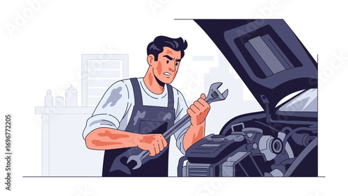 Auto Mechanic: A dedicated auto mechanic meticulously inspects an automobile engine, demonstrating expertise and precision.