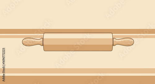 Illustration Of Rolling Pin on Beige Background With Brown Horizontal Lines
