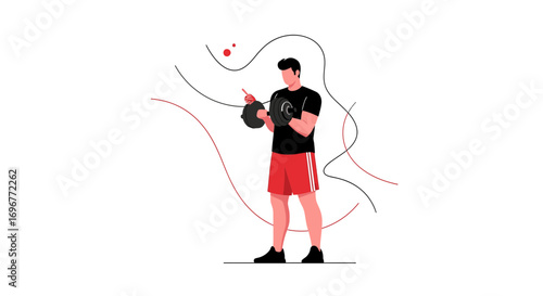 Fitness And Health Concept: Athlete Demonstrates Weightlifting Exercise In Minimalist Illustration