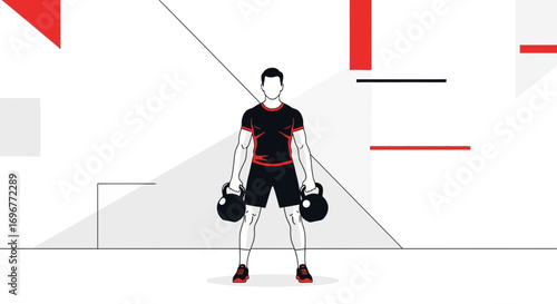 Fitness Enthusiast Holding Two Kettlebells, Ready For Strength Training and Exercises
