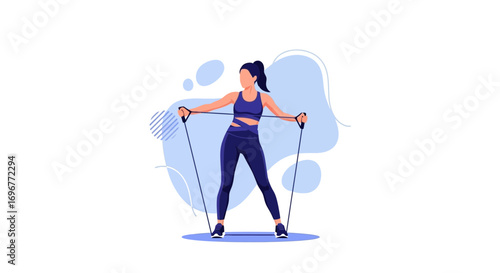 Fitness Enthusiast Exercising With Resistance Bands Against Abstract Background for Exercise