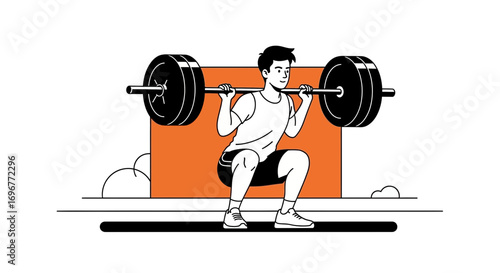 Fitness Enthusiast Performs Barbell Squats In Contemporary Illustration Style