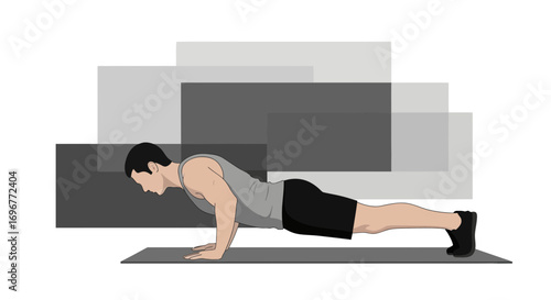 Fitness Illustration Showing Push-up Exercise Performed By Athletic Figure for Training